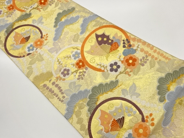 JAPANESE FUKURO OBI / SAGANISHIKI / KARA-ORI / WOVEN PINE & BUTTERFLY